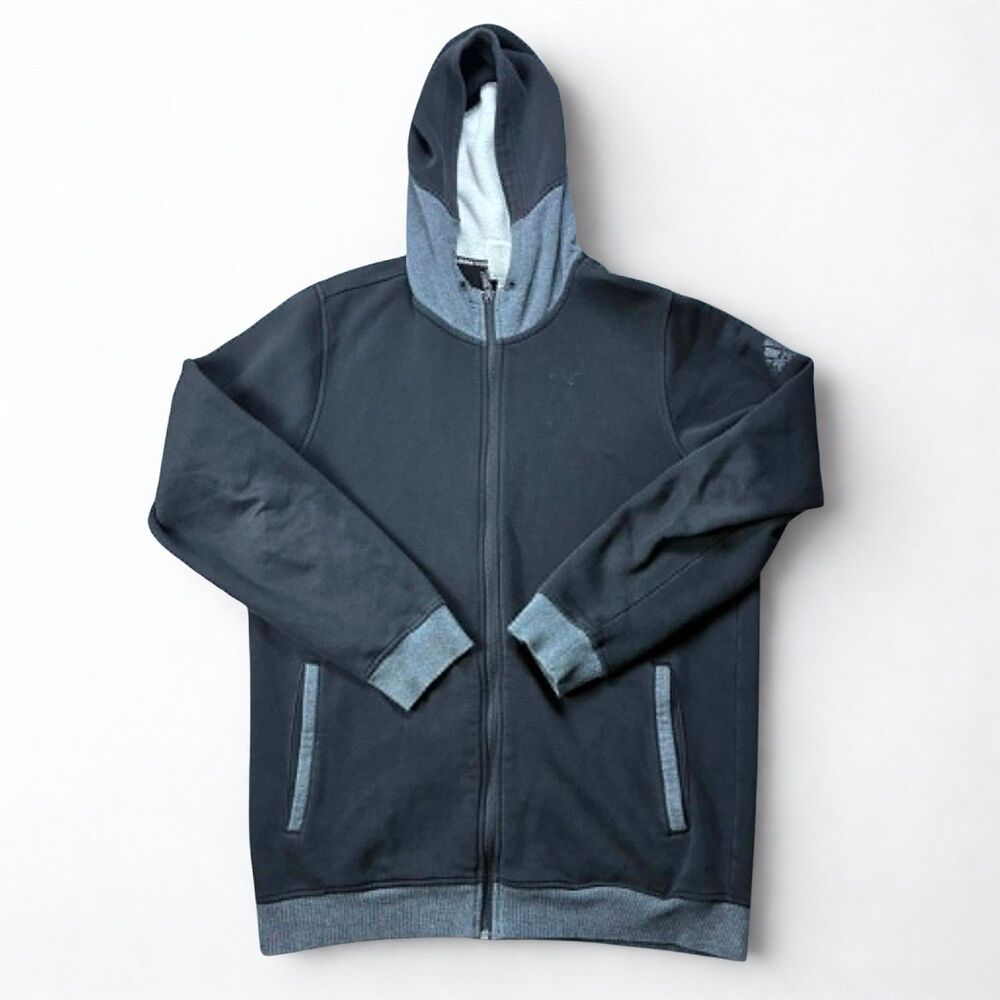 Adidas Basketball Hoodie Mens Large Black Gray Full Zip Fleece Athletic Jacket
